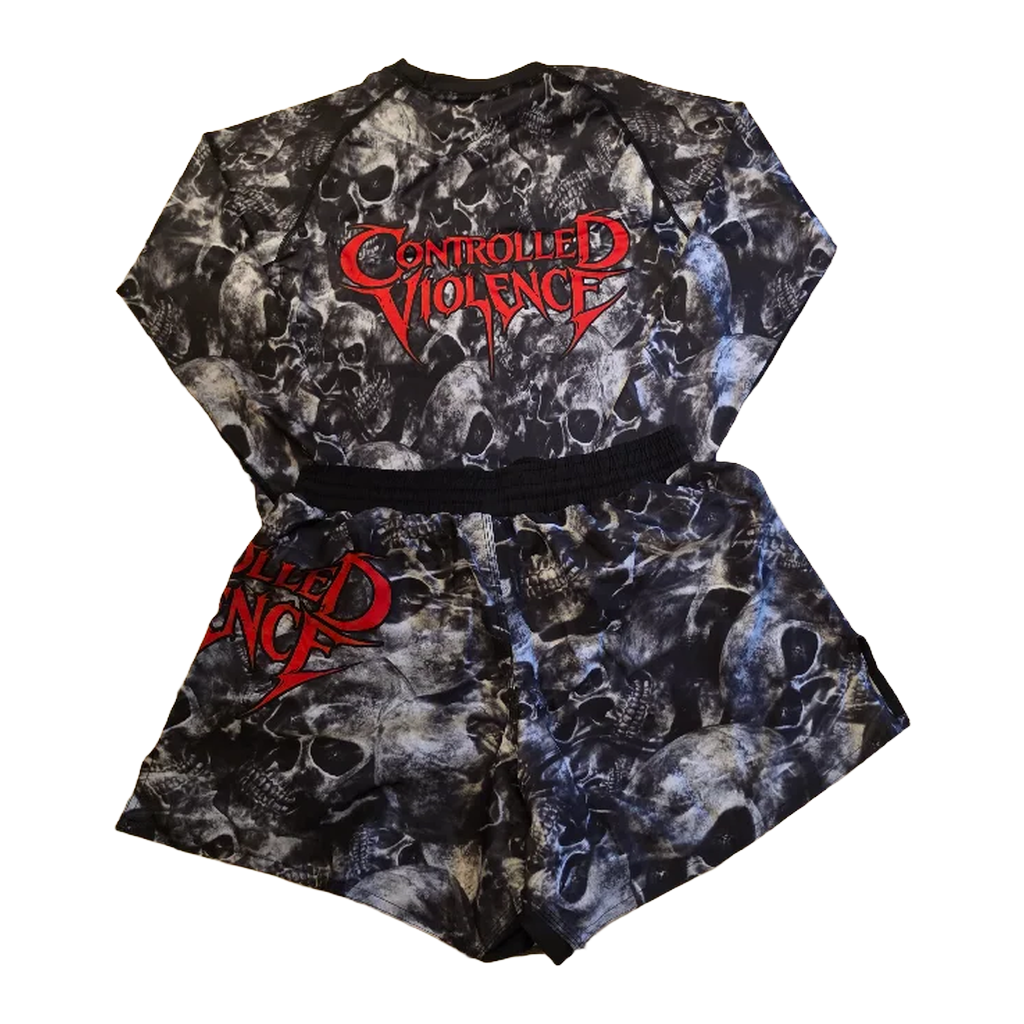 Skull Pattern with Red Controlled Violence- RASHGUARD