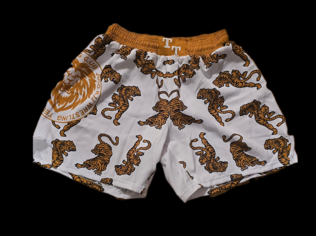 Tigers on White BJJ Shorts