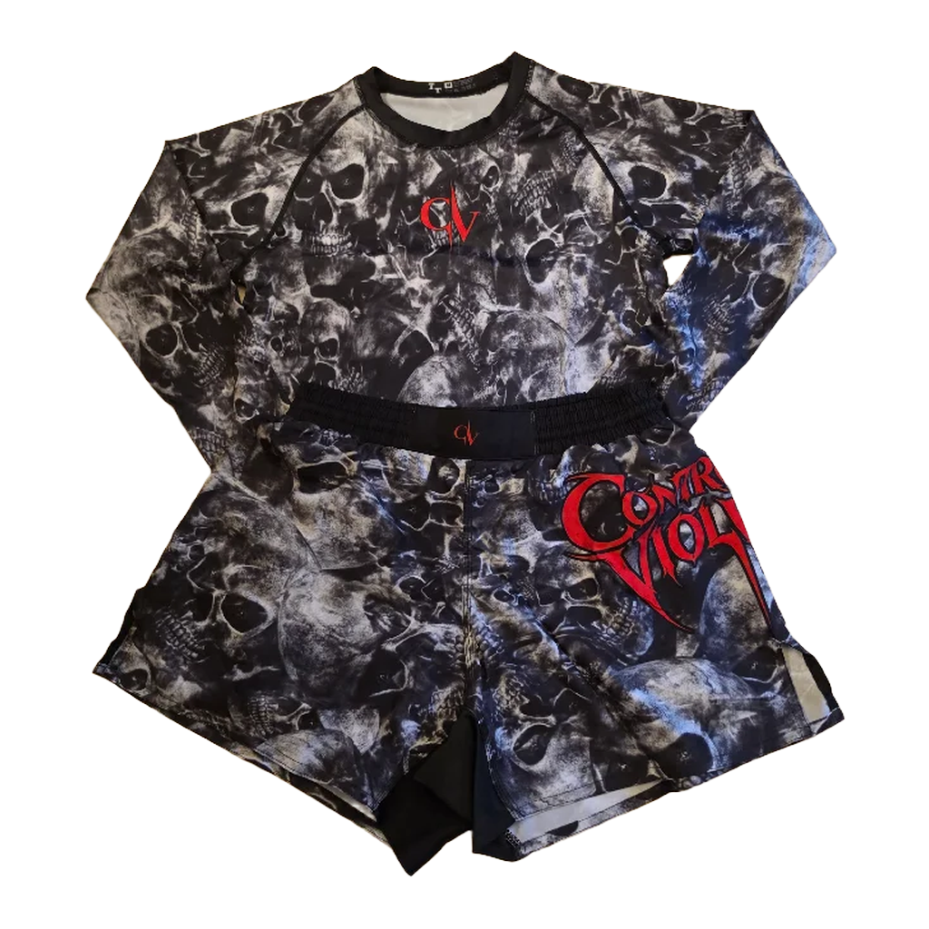 Skull Pattern with Red Controlled Violence- RASHGUARD