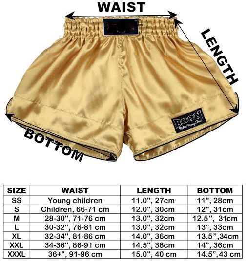Muay Thai Shorts Size Chart
