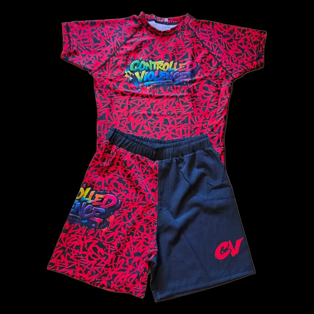 Red Graffiti- Controlled Violence BJJ Shorts