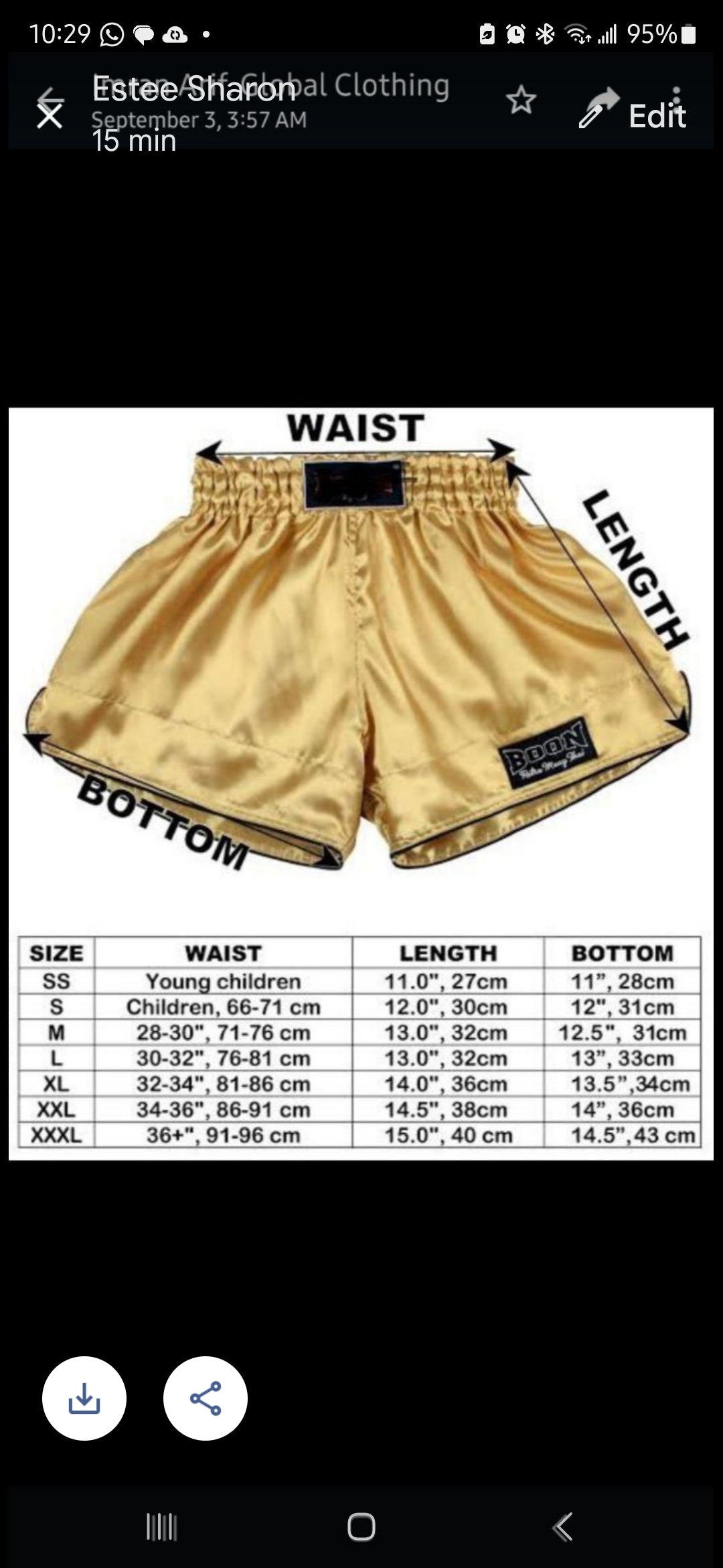 MUAY THAI SHORTS SIZE CHART (with Labels on sides)