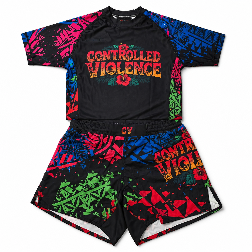 Bright Color Theme with Palm Tree- Controlled Violence Rashguard