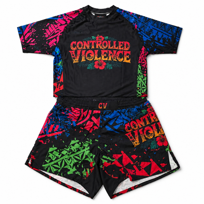 Bright Color Theme with Palm Tree- Controlled Violence Rashguard