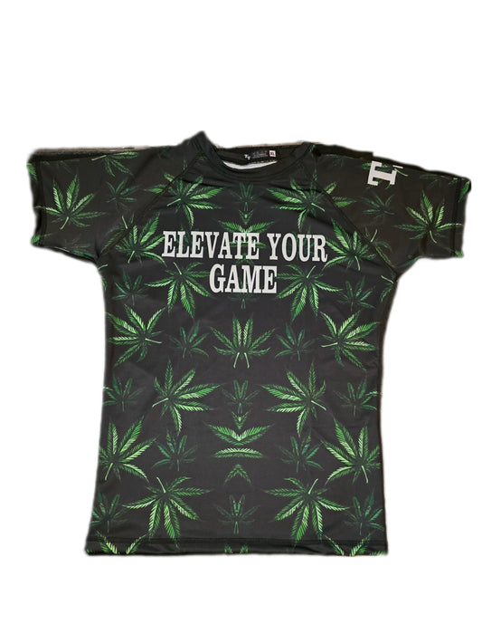 ELEVATE YOUR GAME- Cannabis Leaves Pattern- Short Sleeve Rashguard